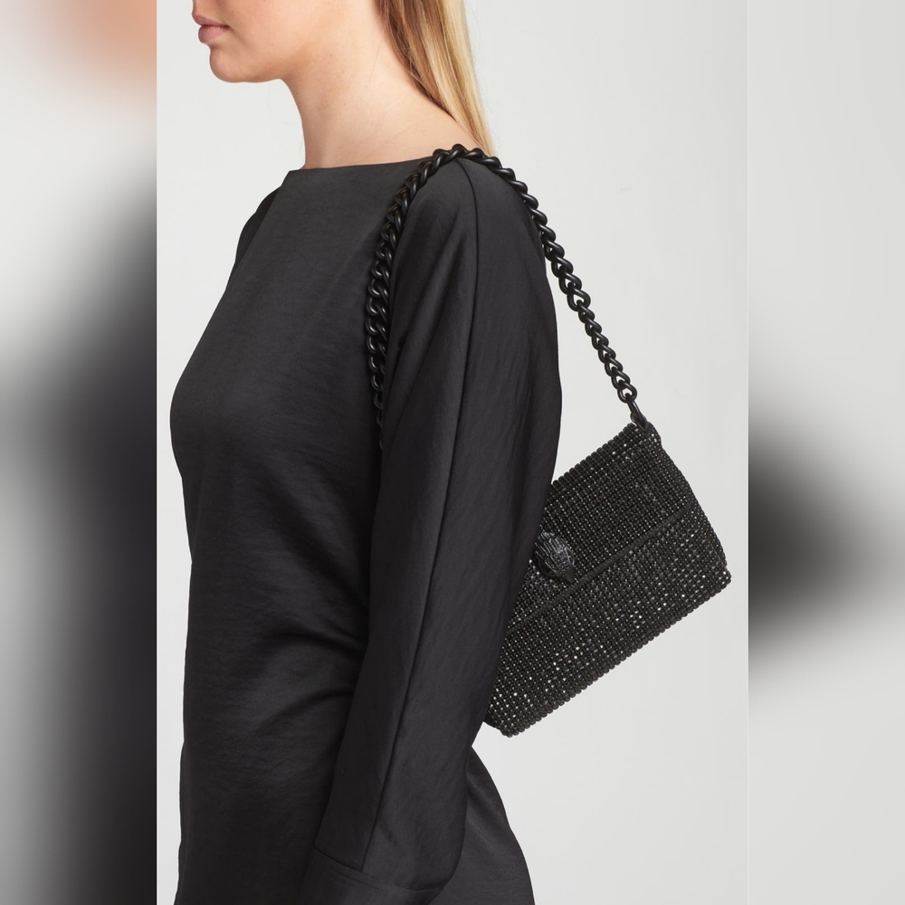 Kurt Geiger Black Crystal-Embellished Shoulder Bag with Chain Handle